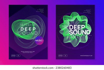Trance event. Creative concert brochure set. Dynamic gradient shape and line. Neon trance event flyer. Techno dj party. Electro dance music. Electronic sound. Club fest poster. 