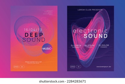 Trance event. Curvy concert cover set. Dynamic fluid shape and line. Neon trance event flyer. Techno dj party. Electro dance music. Electronic sound. Club fest poster. 