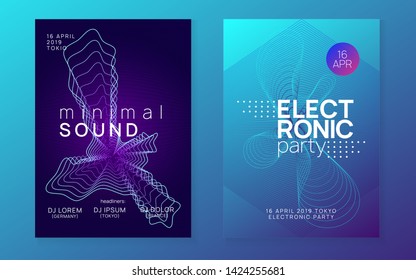 Trance event. Dynamic fluid shape and line. Futuristic show magazine set. Neon trance event flyer. Techno dj party. Electro dance music. Electronic sound. Club fest poster. 