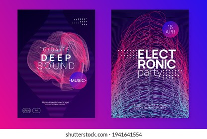 Trance event. Dynamic fluid shape and line. Digital show brochure set. Neon trance event flyer. Techno dj party. Electro dance music. Electronic sound. Club fest poster. 