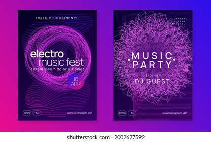 Trance event. Dynamic fluid shape and line. Futuristic concert cover set. Neon trance event flyer. Techno dj party. Electro dance music. Electronic sound. Club fest poster. 