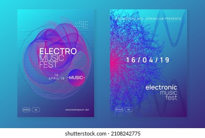 Trance event. Dynamic fluid shape and line. Modern discotheque cover set. Neon trance event flyer. Techno dj party. Electro dance music. Electronic sound. Club fest poster. 