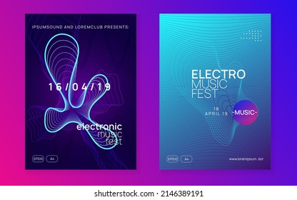 Trance event. Dynamic fluid shape and line. Trendy concert magazine set. Neon trance event flyer. Techno dj party. Electro dance music. Electronic sound. Club fest poster. 