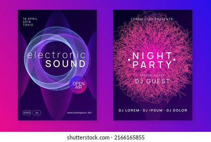 Trance event. Dynamic fluid shape and line. Energy concert banner set. Neon trance event flyer. Techno dj party. Electro dance music. Electronic sound. Club fest poster. 