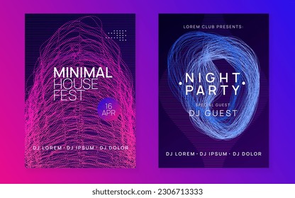 Trance event. Dynamic fluid shape and line. Trendy discotheque invitation set. Neon trance event flyer. Techno dj party. Electro dance music. Electronic sound. Club fest poster. 