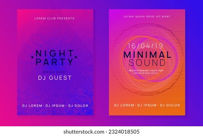 Trance event. Dynamic fluid shape and line. Commercial discotheque invitation set. Neon trance event flyer. Techno dj party. Electro dance music. Electronic sound. Club fest poster. 