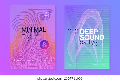 Trance event. Dynamic fluid shape and line. Curvy show invitation set. Neon trance event flyer. Techno dj party. Electro dance music. Electronic sound. Club fest poster. 