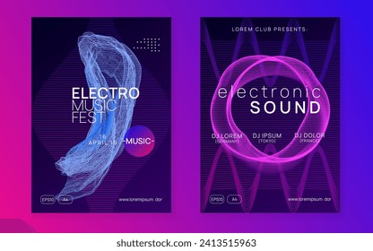 Trance event. Dynamic fluid shape and line. Minimal show banner set. Neon trance event flyer. Techno dj party. Electro dance music. Electronic sound. Club fest poster. 