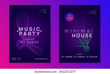 Trance event. Dynamic fluid shape and line. Digital discotheque brochure set. Neon trance event flyer. Techno dj party. Electro dance music. Electronic sound. Club fest poster. 