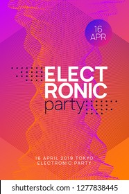 Trance event. Dynamic gradient shape and line. Curvy discotheque cover design. Neon trance event flyer. Techno dj party. Electro dance music. Electronic sound. Club fest poster. 