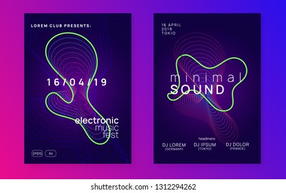 Trance event. Dynamic gradient shape and line. Abstract show cover set. Neon trance event flyer. Techno dj party. Electro dance music. Electronic sound. Club fest poster. 