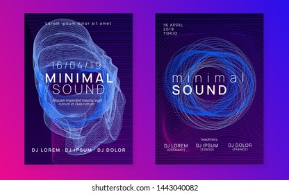 Trance event. Dynamic gradient shape and line. Futuristic discotheque cover set. Neon trance event flyer. Techno dj party. Electro dance music. Electronic sound. Club fest poster.