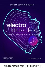 Trance event. Dynamic gradient shape and line. Digital show brochure design. Neon trance event flyer. Techno dj party. Electro dance music. Electronic sound. Club fest poster.