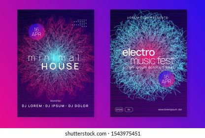 Trance event. Dynamic gradient shape and line. Curvy concert brochure set. Neon trance event flyer. Techno dj party. Electro dance music. Electronic sound. Club fest poster.