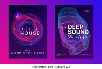 Trance event. Dynamic gradient shape and line. Creative discotheque banner set. Neon trance event flyer. Techno dj party. Electro dance music. Electronic sound. Club fest poster.