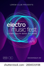 Trance event. Dynamic gradient shape and line. Bright discotheque cover design. Neon trance event flyer. Techno dj party. Electro dance music. Electronic sound. Club fest poster. 