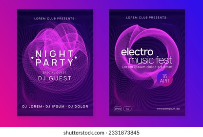 Trance event. Dynamic gradient shape and line. Futuristic concert magazine set. Neon trance event flyer. Techno dj party. Electro dance music. Electronic sound. Club fest poster. 