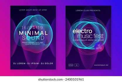 Trance event. Dynamic gradient shape and line. Modern concert banner set. Neon trance event flyer. Techno dj party. Electro dance music. Electronic sound. Club fest poster. 