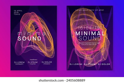 Trance event. Dynamic gradient shape and line. Trendy show magazine set. Neon trance event flyer. Techno dj party. Electro dance music. Electronic sound. Club fest poster. 