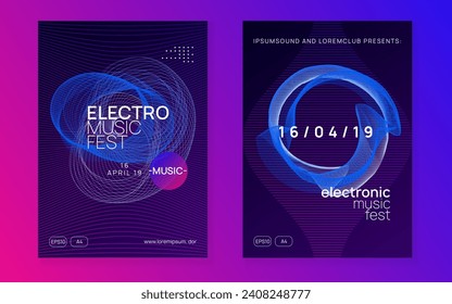 Trance event. Dynamic gradient shape and line. Wavy concert cover set. Neon trance event flyer. Techno dj party. Electro dance music. Electronic sound. Club fest poster. 