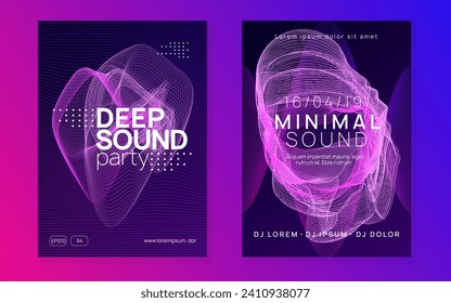 Trance event. Dynamic gradient shape and line. Commercial discotheque brochure set. Neon trance event flyer. Techno dj party. Electro dance music. Electronic sound. Club fest poster. 