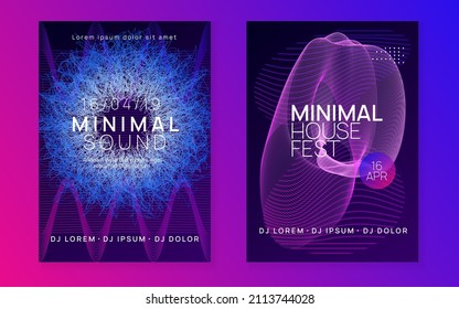 Trance event. Geometric discotheque banner set. Dynamic fluid shape and line. Neon trance event flyer. Techno dj party. Electro dance music. Electronic sound. Club fest poster. 
