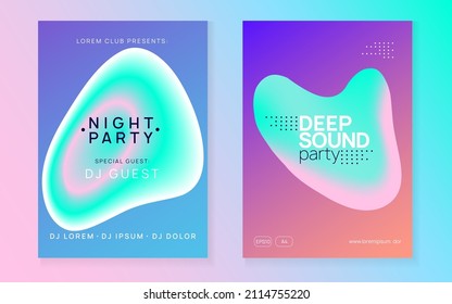 Trance Event. Holiday Pattern For Set Vector. Disco And Discotheque Template. Fun Art For Cover. Wave Techno Banner. Pink And Turquoise Trance Event