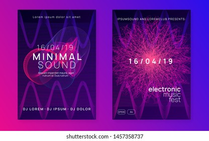 Trance event. Minimal discotheque cover set. Dynamic fluid shape and line. Neon trance event flyer. Techno dj party. Electro dance music. Electronic sound. Club fest poster.