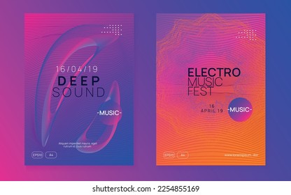 Trance event. Minimal show magazine set. Dynamic fluid shape and line. Neon trance event flyer. Techno dj party. Electro dance music. Electronic sound. Club fest poster. 