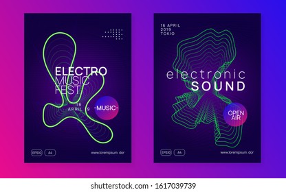 Trance event. Trendy concert banner set. Dynamic fluid shape and line. Neon trance event flyer. Techno dj party. Electro dance music. Electronic sound. Club fest poster.