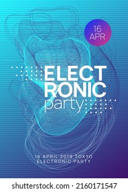 Trance event. Wavy show invitation template. Dynamic gradient shape and line. Neon trance event flyer. Techno dj party. Electro dance music. Electronic sound. Club fest poster. 