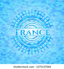 Trance light blue emblem with triangle mosaic background