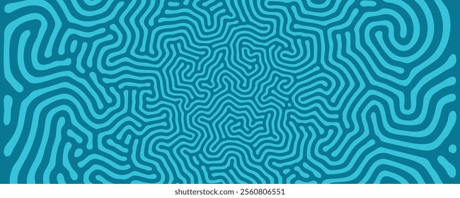 Trance Music Psychedelic Art Vector Ultra Wide Blue Bizarre Abstract Background. Bold Tangled Lines Acid Trip Conceptual Visual Abstraction Panoramic Wallpaper. Unique Exotic Pattern Art Illustration