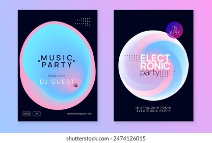 Trance Party. Bright Glitch For Set. Linear Sound Flyer. Electro And Exhibition Layout. Futuristic Pattern For Invitation Template. Pink And Blue Trance Party