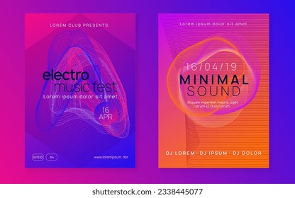 Trance party. Commercial concert brochure set. Dynamic fluid shape and line. Neon trance party flyer. Electro dance music. Electronic sound. Club dj poster. Techno fest event.