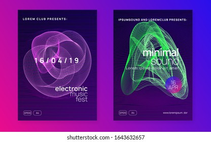 Trance party. Commercial show cover set. Dynamic fluid shape and line. Neon trance party flyer. Electro dance music. Electronic sound. Club dj poster. Techno fest event.