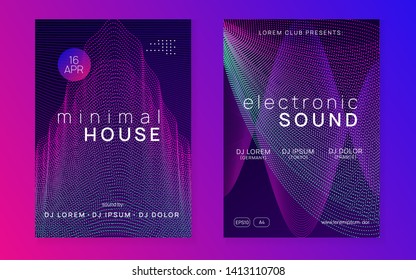 Trance party. Cool discotheque invitation set. Dynamic gradient shape and line. Neon trance party flyer. Electro dance music. Electronic sound. Club dj poster. Techno fest event.