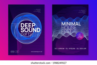 Trance party. Creative discotheque cover set. Dynamic fluid shape and line. Neon trance party flyer. Electro dance music. Electronic sound. Club dj poster. Techno fest event.