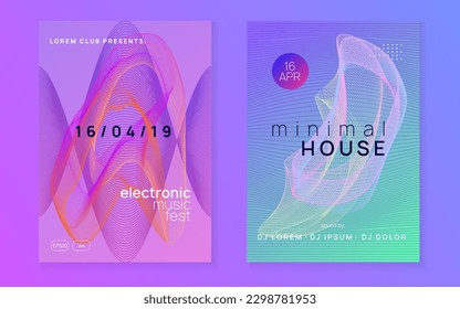 Trance party. Creative show invitation set. Dynamic fluid shape and line. Neon trance party flyer. Electro dance music. Electronic sound. Club dj poster. Techno fest event.