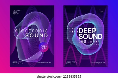 Trance party. Curvy concert brochure set. Dynamic gradient shape and line. Neon trance party flyer. Electro dance music. Electronic sound. Club dj poster. Techno fest event.