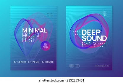 Trance party. Curvy concert magazine set. Dynamic gradient shape and line. Neon trance party flyer. Electro dance music. Electronic sound. Club dj poster. Techno fest event.