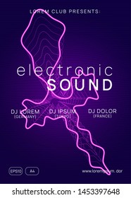 Trance party. Curvy discotheque brochure design. Dynamic gradient shape and line. Neon trance party flyer. Electro dance music. Electronic sound. Club dj poster. Techno fest event.