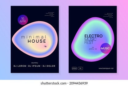 Trance Party. Dance And Nightlife Vector. Abstract Background For Magazine Template. Linear Art For Cover. Wave Disco Poster. Black And Turquoise Trance Party