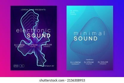 Trance party. Digital discotheque brochure set. Dynamic fluid shape and line. Neon trance party flyer. Electro dance music. Electronic sound. Club dj poster. Techno fest event.