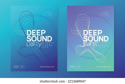 Trance party. Dynamic fluid shape and line. Geometric concert invitation set. Neon trance party flyer. Electro dance music. Electronic sound. Club dj poster. Techno fest event.
