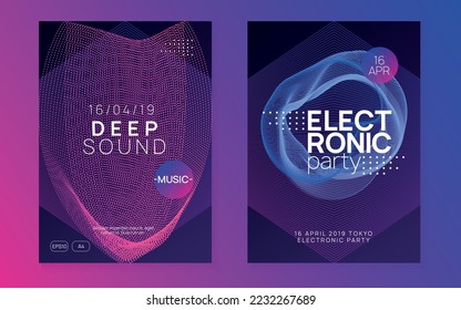 Trance party. Dynamic fluid shape and line. Wavy show cover set. Neon trance party flyer. Electro dance music. Electronic sound. Club dj poster. Techno fest event.