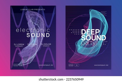 Trance party. Dynamic fluid shape and line. Futuristic discotheque banner set. Neon trance party flyer. Electro dance music. Electronic sound. Club dj poster. Techno fest event.