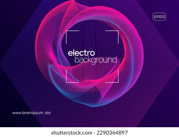 Trance party. Dynamic fluid shape and line. Curvy concert invitation concept. Neon trance party flyer. Electro dance music. Electronic sound. Club dj poster. Techno fest event.