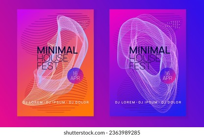 Trance party. Dynamic fluid shape and line. Creative concert invitation set. Neon trance party flyer. Electro dance music. Electronic sound. Club dj poster. Techno fest event.