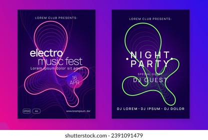 Trance party. Dynamic fluid shape and line. Digital show magazine set. Neon trance party flyer. Electro dance music. Electronic sound. Club dj poster. Techno fest event.